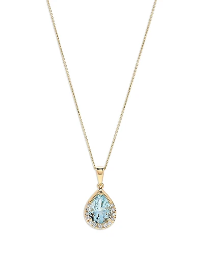 Bloomingdale's Fine Collection Aquamarine & Diamond Pear Halo Pendant Necklace