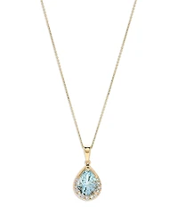 Bloomingdale's Fine Collection Aquamarine & Diamond Pear Halo Pendant Necklace