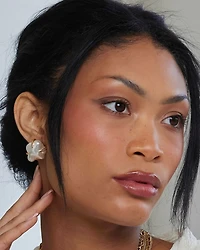 Pronged Imitation Pearl Stud Earrings, 1"L