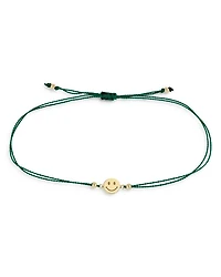 14K Yellow Gold Midi Bitty Smiley Face Green Cord Bracelet