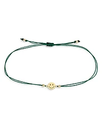 Zoe Chicco 14K Yellow Gold Midi Bitty Smiley Face Green Cord Bracelet