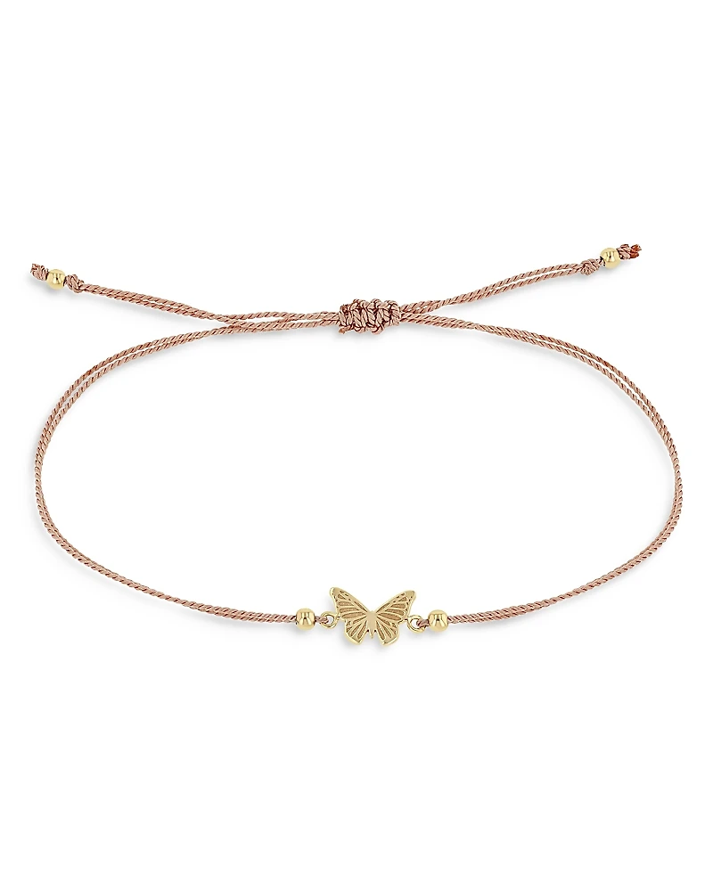 Zoe Chicco 14K Yellow Gold Midi Bitty Butterfly Light Pink Cord Bracelet
