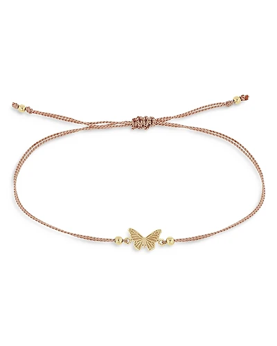 Zoe Chicco 14K Yellow Gold Midi Bitty Butterfly Light Pink Cord Bracelet