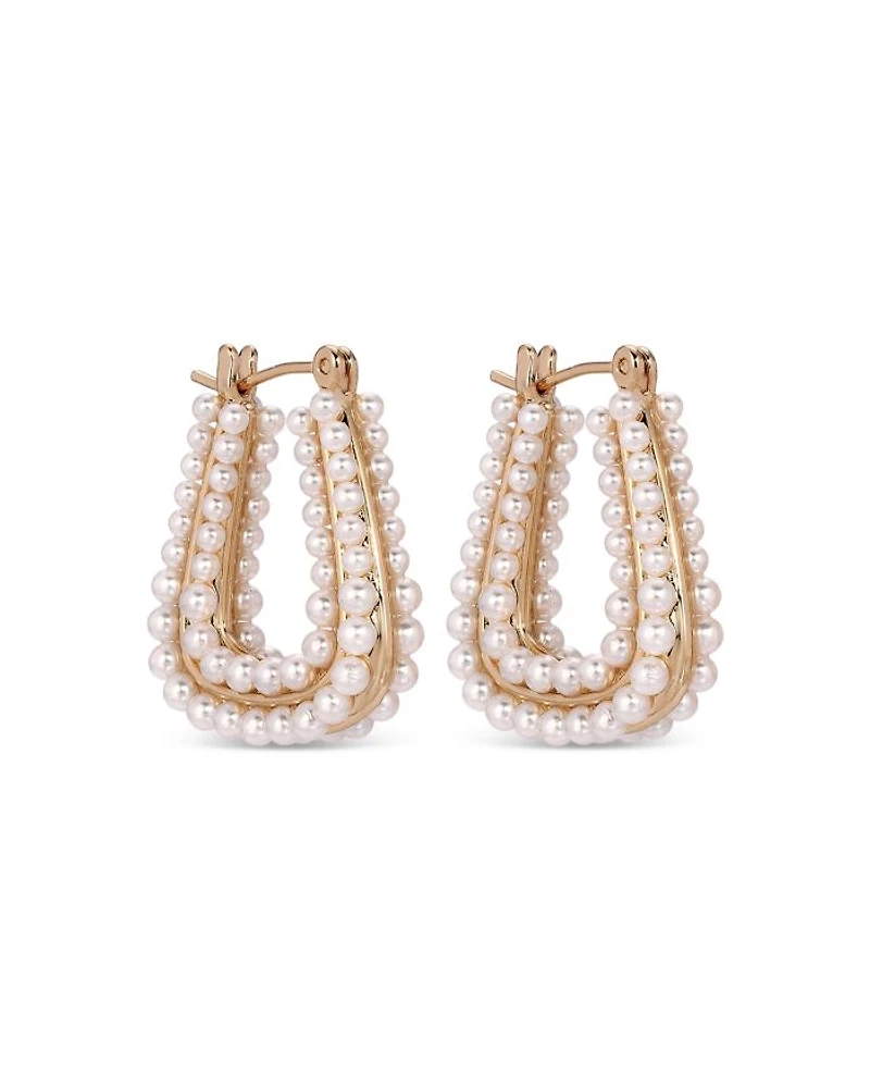 Imitation Pearl Tapered Hoop Earrings