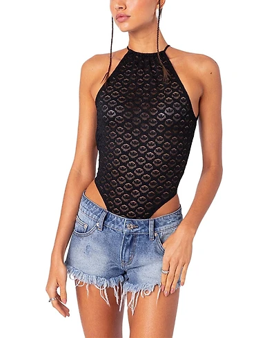 Edikted Sheer Lace Open Back Bodysuit