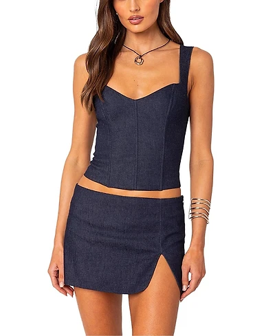 Edikted Jemma Lace Up Denim Corset