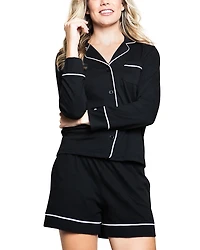 Petite Plume Black Pima Long Sleeve Shorts Set