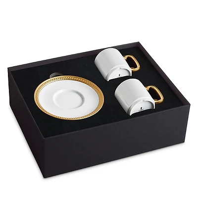L'Objet Soie Tressee Gold Trim Espresso Cup & Saucer, Set of 2