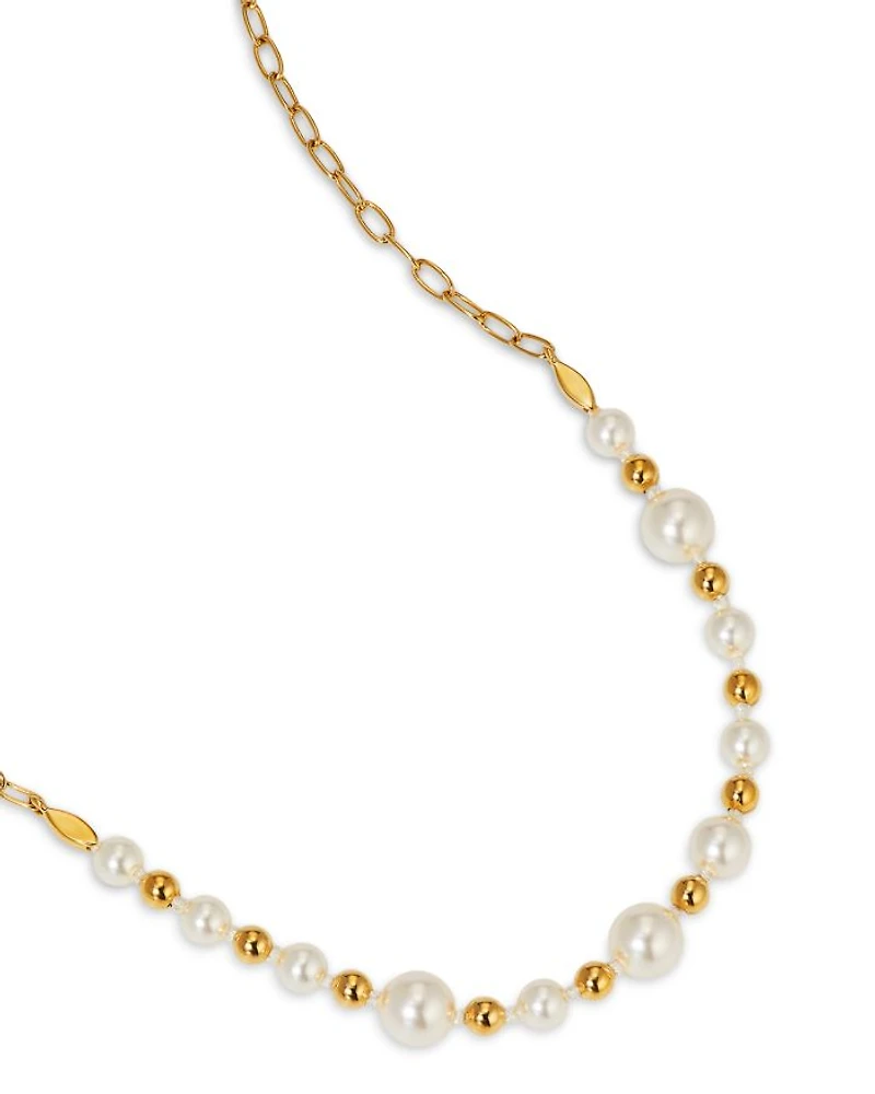 Imitation Pearl Statement Necklace in 18K Gold Plated, 16"-18"