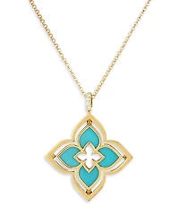 Roberto Coin 18K Yellow Gold Venetian Princess Pirouette Turquoise & Diamond Reversible Flower Pendant Necklace, 16-17