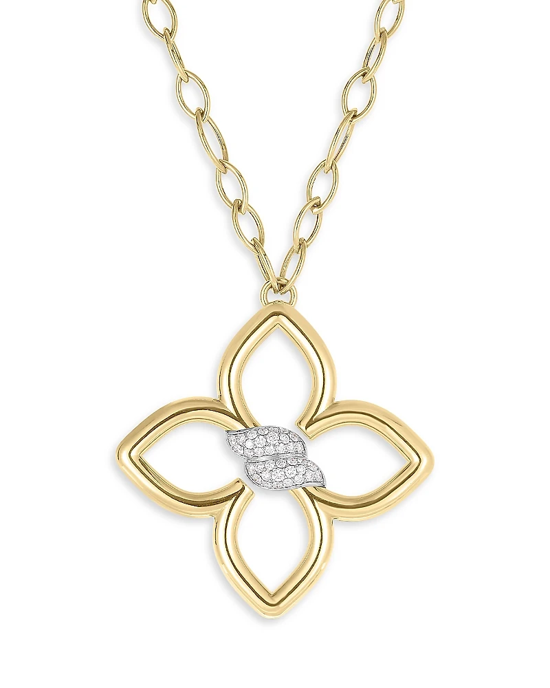 Roberto Coin 18K White & Yellow Gold Cialoma Diamond Openwork Flower Long Pendant Necklace, 33
