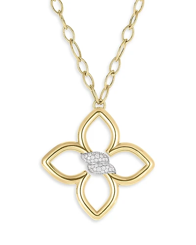 Roberto Coin 18K White & Yellow Gold Cialoma Diamond Openwork Flower Long Pendant Necklace, 33