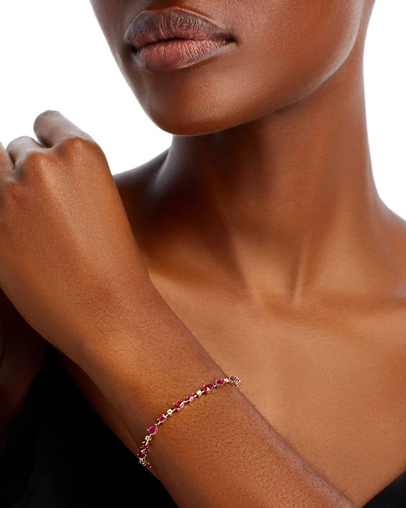 Ruby & Diamond Link Bracelet in 14K Yellow Gold