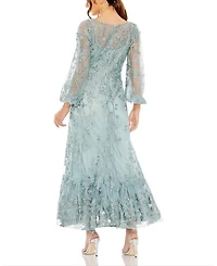 Puff Sleeve A Line Embellished Mesh Dress