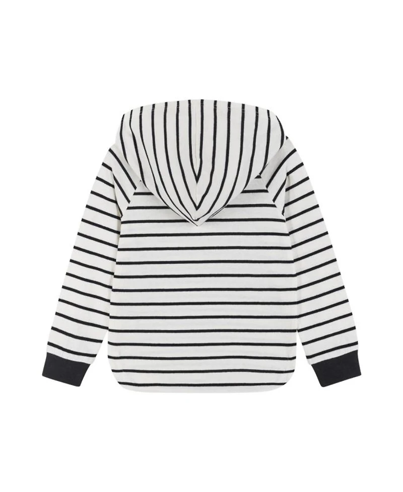 White Striped Knit Hoodie - Little Kid
