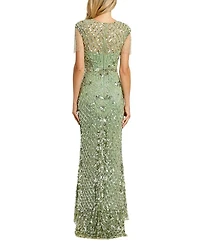 High Neck Sleeveless Beaded Fringe Fitted Gown