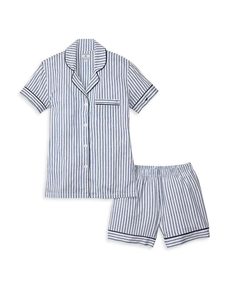 French Ticking Pima Pajama Shorts Set