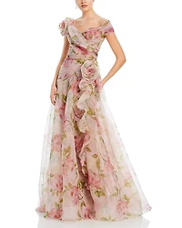 Teri Jon by Rickie Freeman Organza Ruffled Rosette Gown