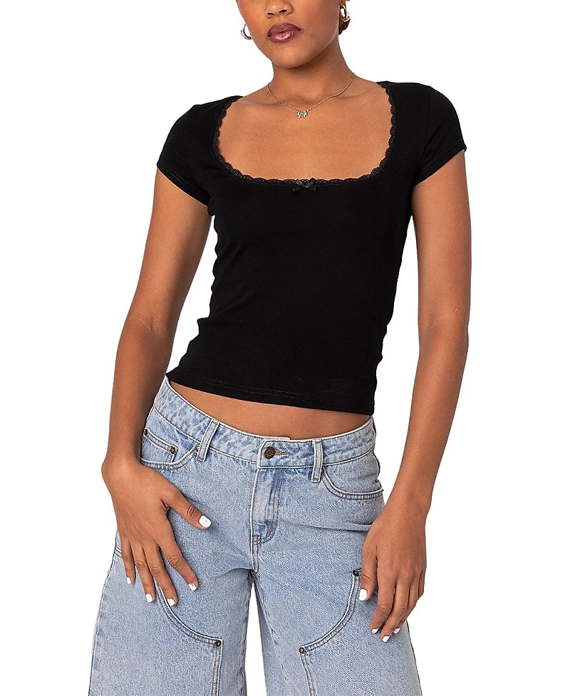 Edikted Priscilla Lace Trim T-Shirt