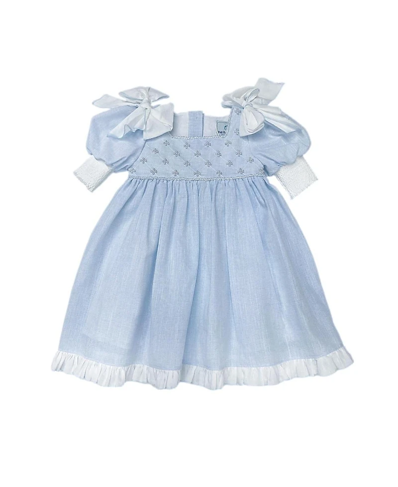 Petite Maison Kids Girls' Charlotte Baby Blue Linen Dress- Baby, Little Kid, Big Kid