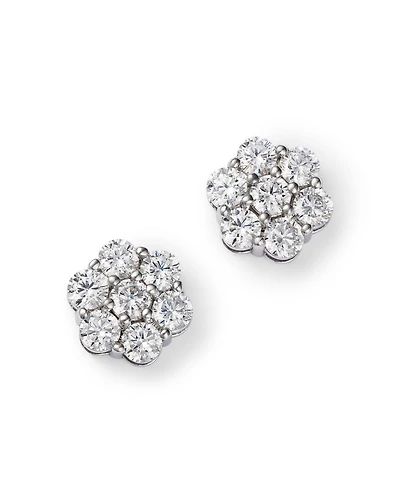 Diamond Flower Cluster Stud Earrings in 14K White Gold
