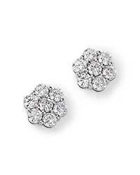 Diamond Flower Cluster Stud Earrings in 14K White Gold