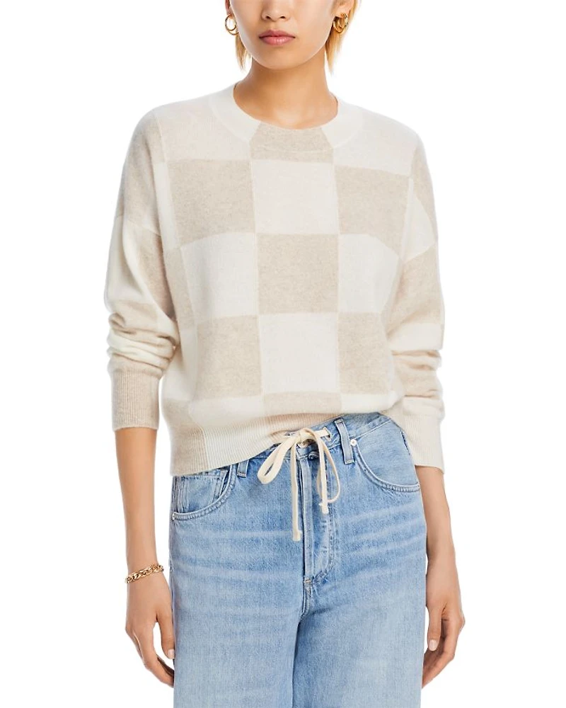 Check Pattern Brushed Cashmere Sweater - Exclusive