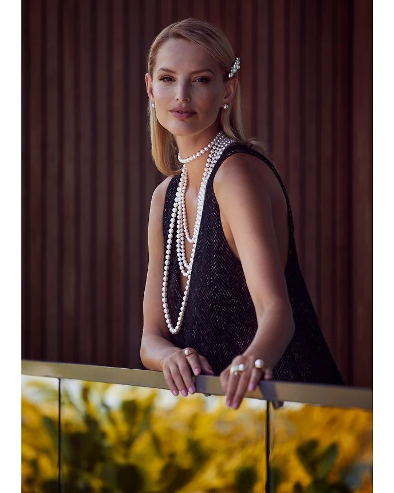 18K Yellow Gold Japanese Akoya Cultured Pearl Strand Necklace, 26"