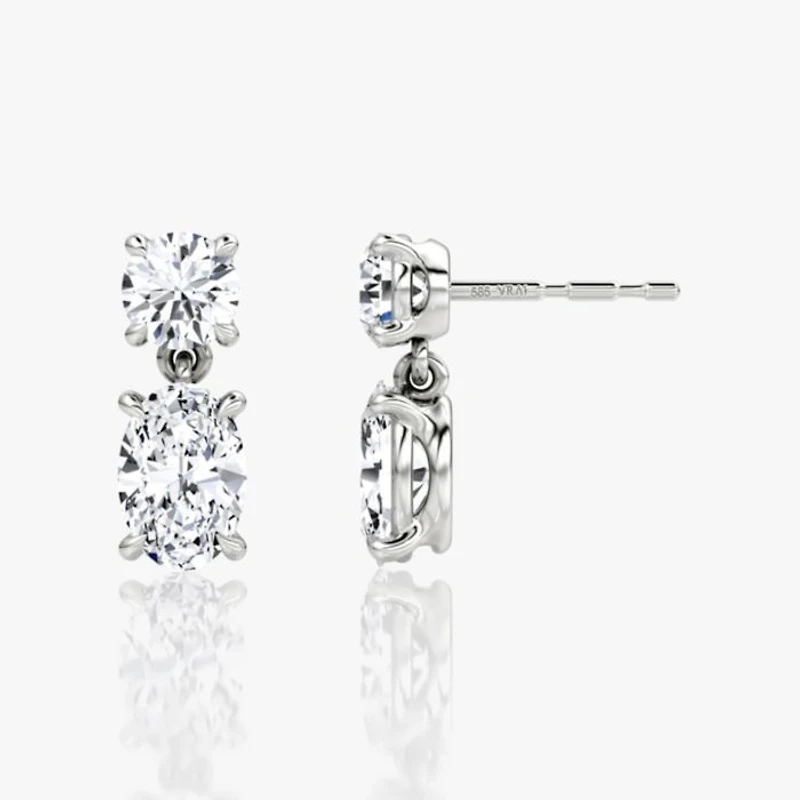 Signature Drop Earring in 14K White Gold, 1.5ctw Round Brilliant & Oval Lab Grown Diamonds