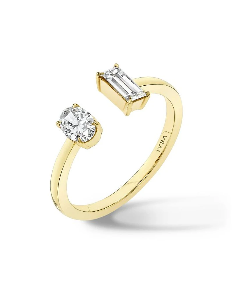 Mixed Lab-Grown Diamond Cuff Ring 14K Yellow Gold, .50ctw Baguette & Oval Lab Grown Diamonds