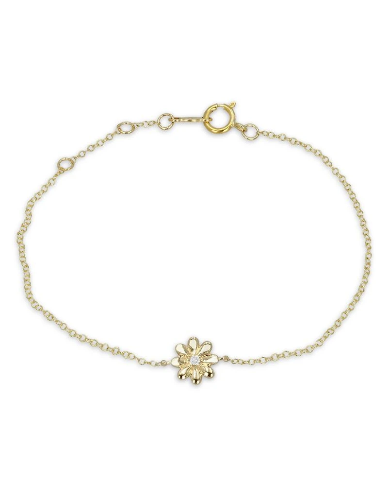 14K Yellow Gold Mini Daisy Diamond Bracelet, 0.01 tcw