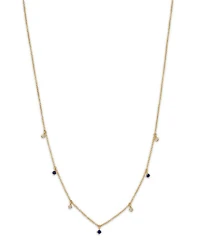 14K Yellow Gold Dangling Station Blue Sapphire & Diamond Necklace, 14"