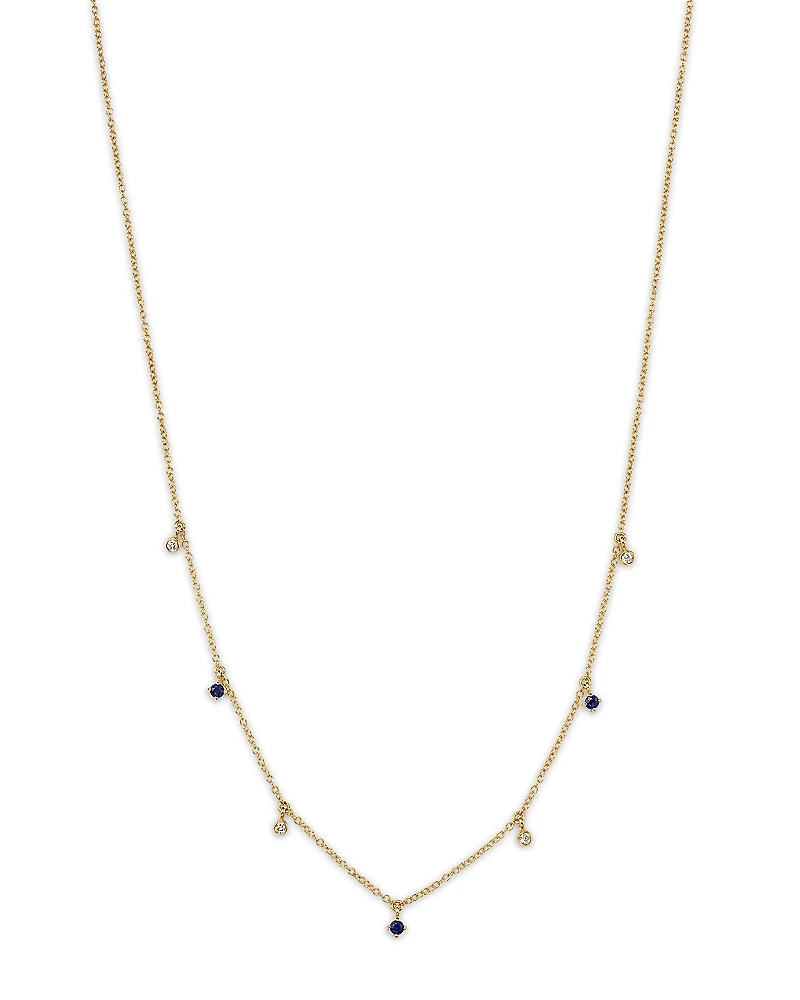 Zoe Chicco 14K Yellow Gold Dangling Station Blue Sapphire & Diamond Necklace, 14