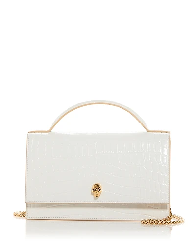 McQueen Skull Croc Embossed Leather Shoulder Bag