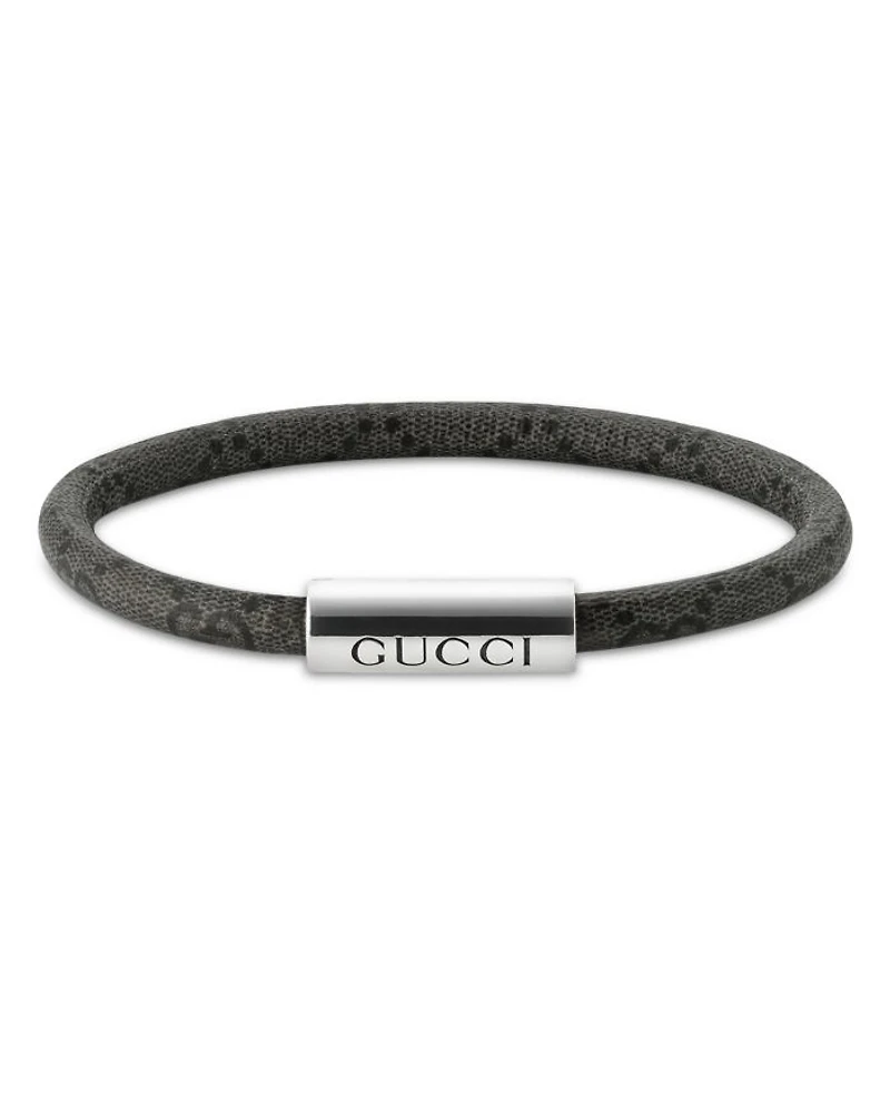 Sterling Silver Trademark Black GG Supreme Leather Bracelet