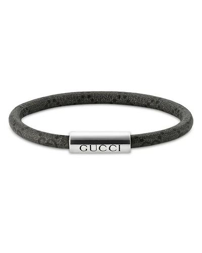 Sterling Silver Trademark Black GG Supreme Leather Bracelet