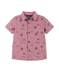 Andy & Evan Boys' Sports Print Short Sleeve Knit Buttondown Shirt - Little Kid, Big Kid