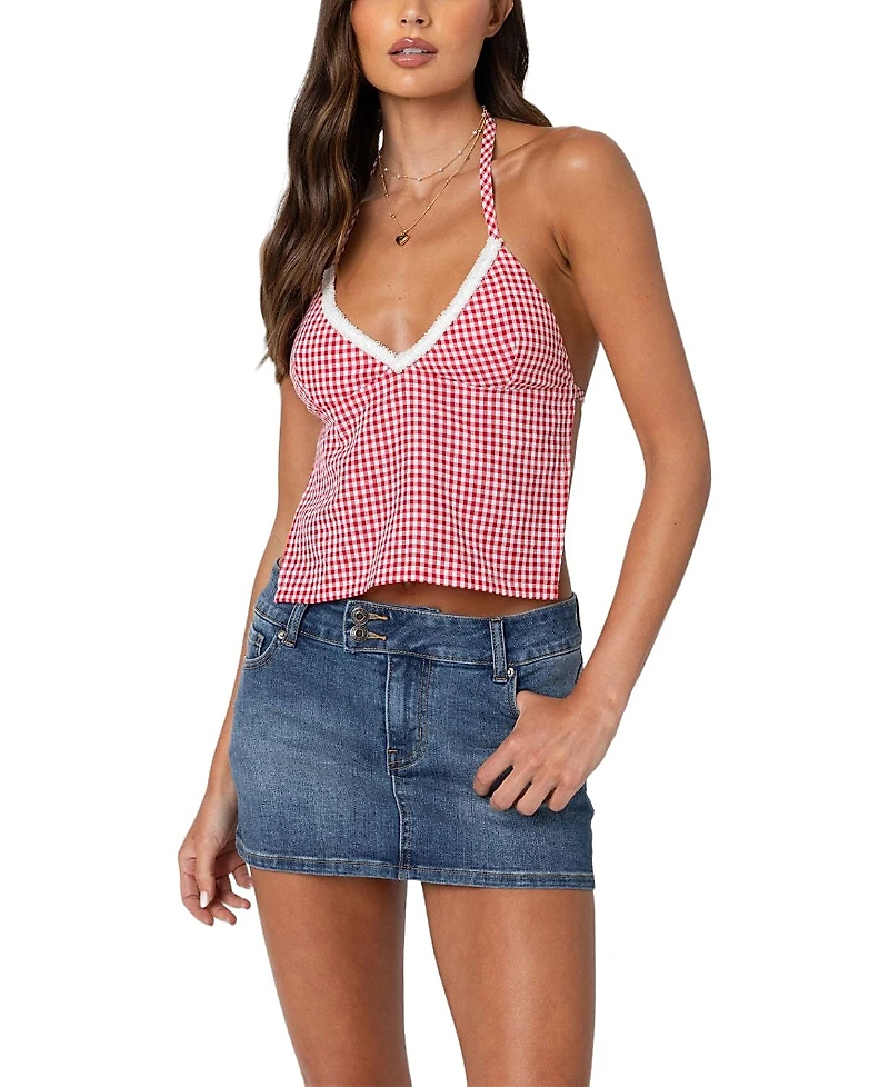 Edikted Charmaine Open Back Gingham Top