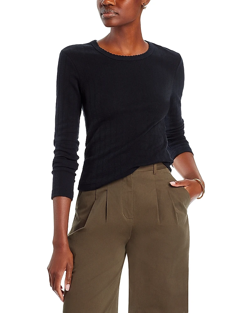 Leset Pointelle Long Sleeve Top