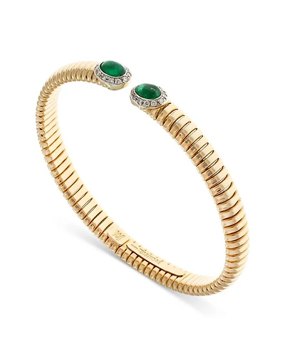18K Yellow Gold Via Giardino Tubogas Domed Emerald Cabochon & Diamond Bracelet