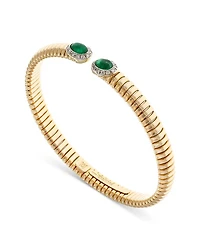 18K Yellow Gold Via Giardino Tubogas Domed Emerald Cabochon & Diamond Bracelet