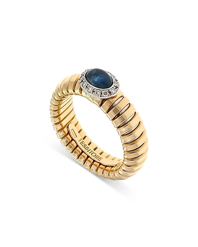 Alberto Milani 18K Yellow Gold Via Giardino Tubogas Domed Sapphire Cabochon & Diamond Ring