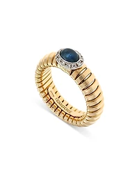 Alberto Milani 18K Yellow Gold Via Giardino Tubogas Domed Sapphire Cabochon & Diamond Ring