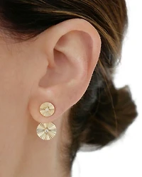 14K Yellow Gold Double Fluted Disc Stud Earrings with Diamonds, 0.09 tcw