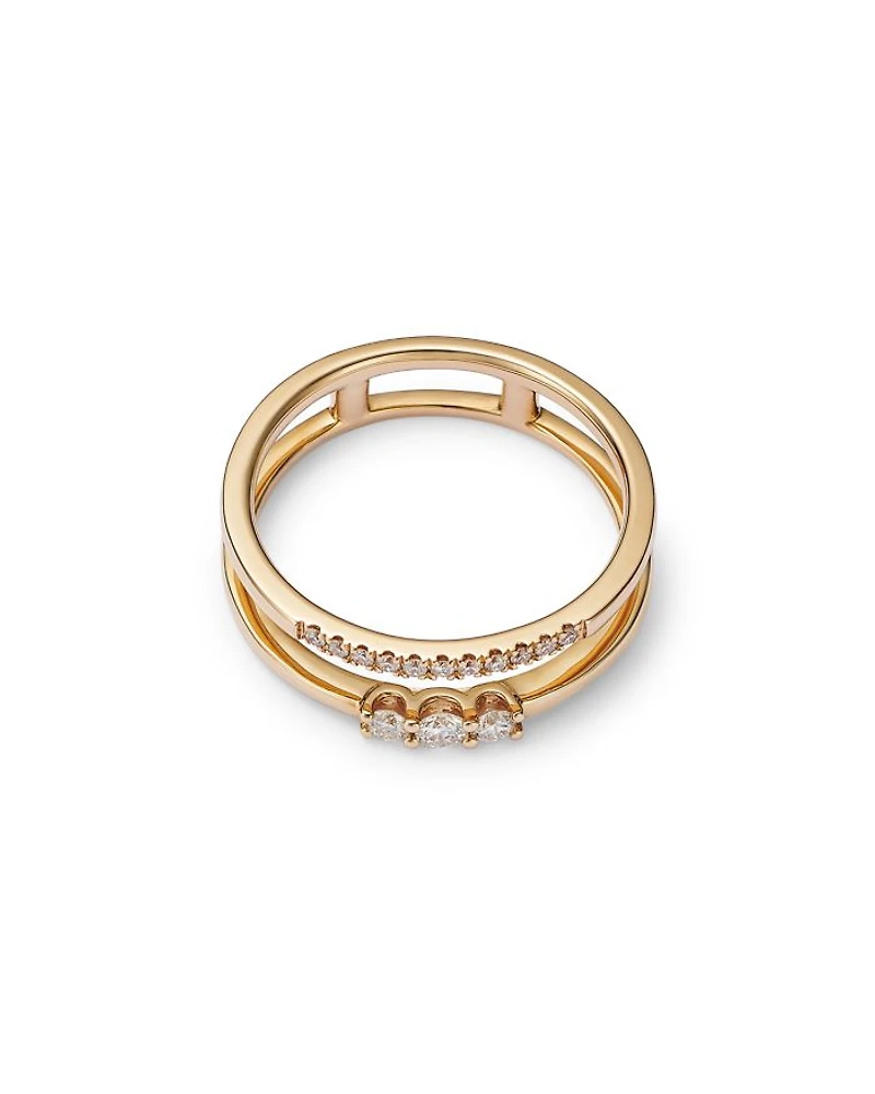 Diamond Round-Cut Open Double Band Ring in 14K Yellow Gold, 0.19 tcw