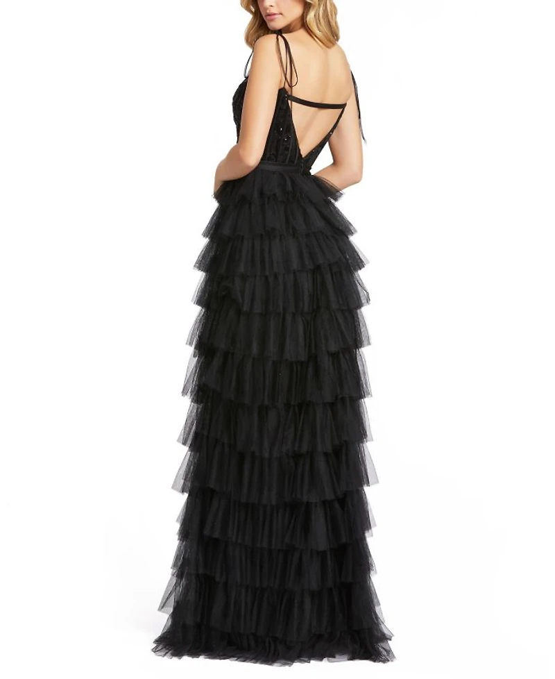 Sequined Bustier Detail Ruffle Tiered Gown