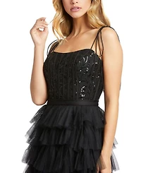 Sequined Bustier Detail Ruffle Tiered Gown