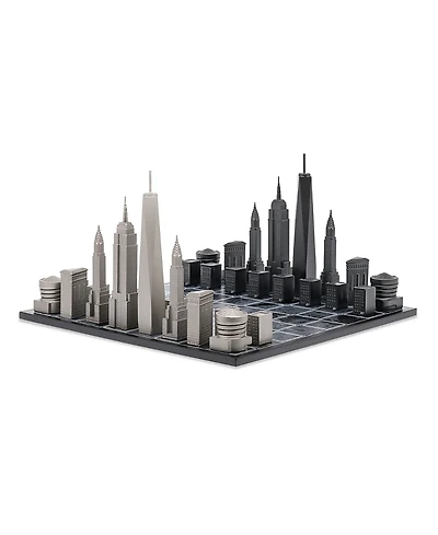 Skyline Chess Set Stainless Steel New York Edition with Wood Map Board - Ages 14+