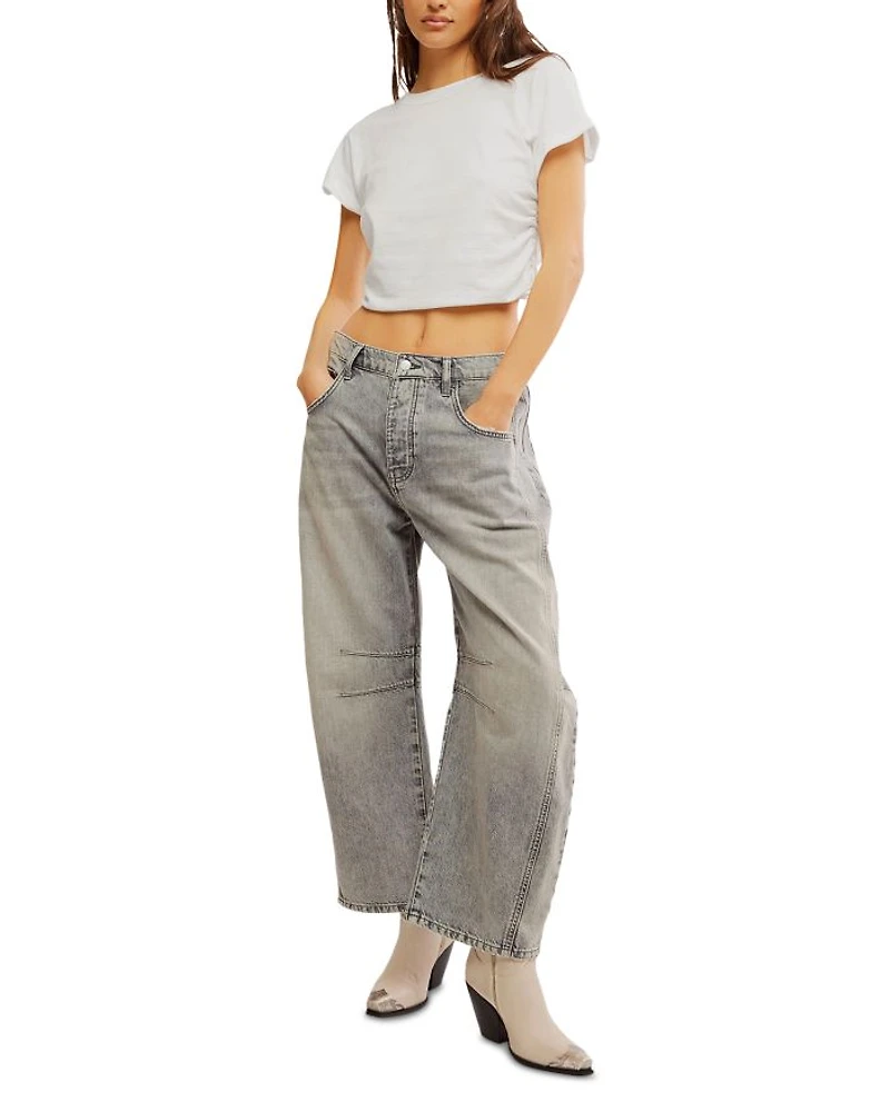 We The Free Good Luck Mid Rise Barrel Jeans Falcon Grey