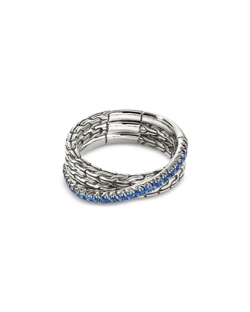 Sterling Silver JH Essentials Blue Sapphire Pavé Crossover Statement Ring